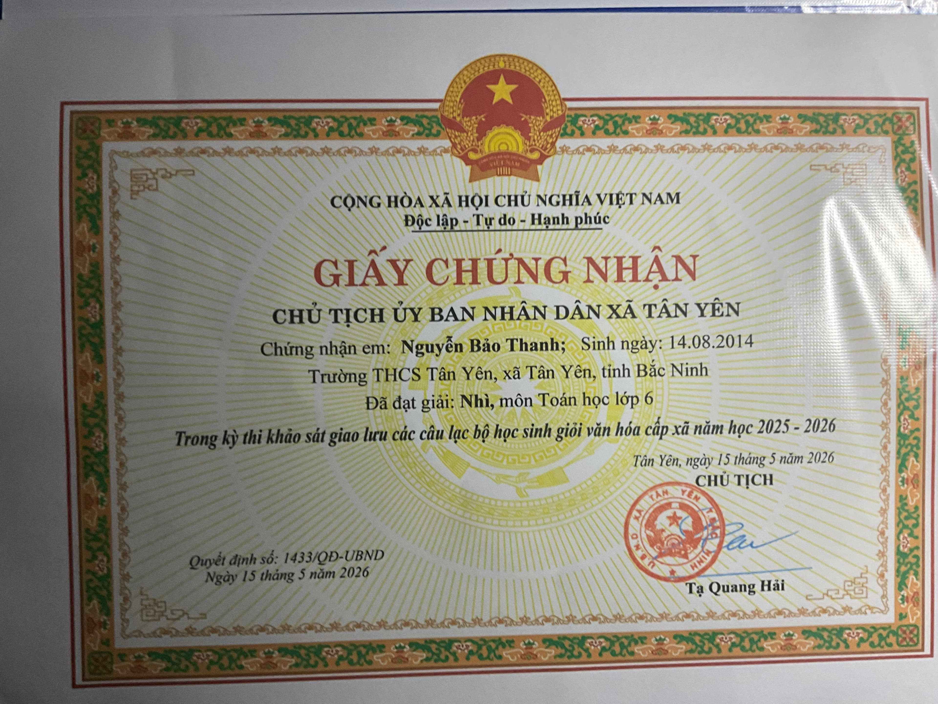 Giải nhì học sinh giỏi Toán